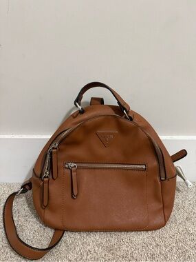GUESS Brown Saffiano Leather Crossbody Backpack